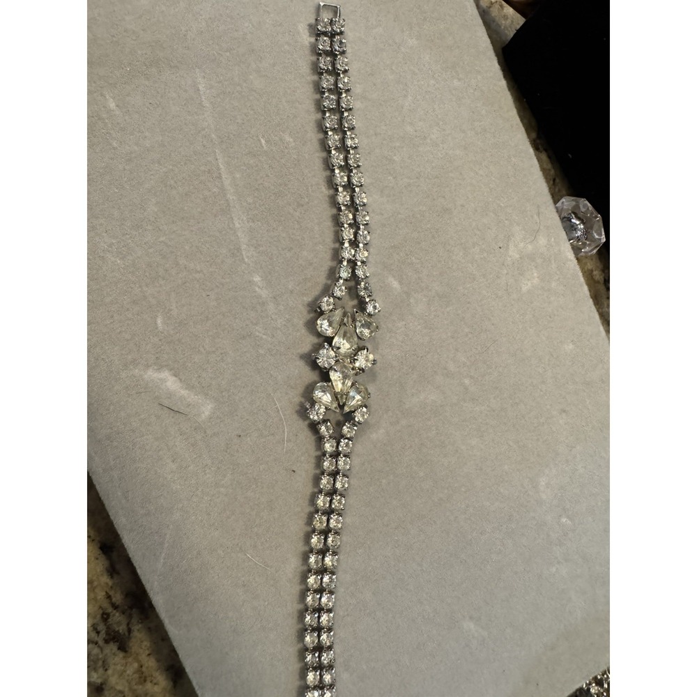 Vintage Kramer Clear Rhinestone Bracelet Designer Costume Jewelry 7"